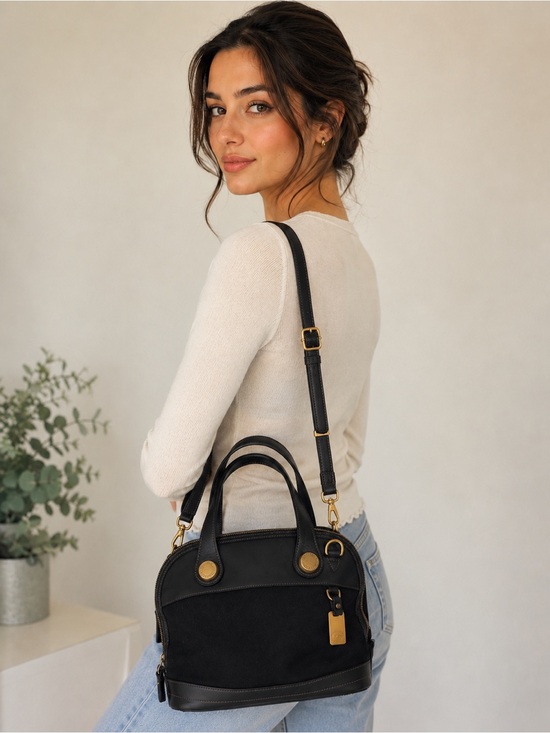 Dooney & Bourke Handbags - Vintage Dooney & Bourke Vintage Black Canvas & Leather Satchel Demin/Leather✨✨